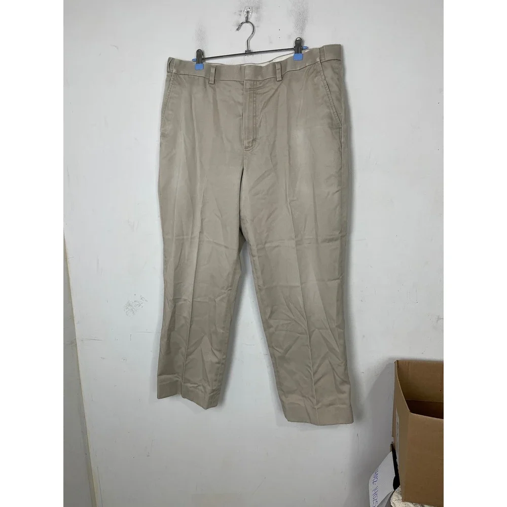 LL Bean Mens Comfort Waist Chinos Tan Khaki Flat Front Cotton Pants 37x26 262555